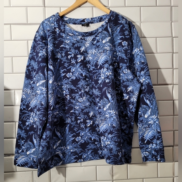 Talbots Tops - Talbots Plus Ladies Long Sleeve Sweatshirt Navy Blue Floral Print Crew Neck Medi
